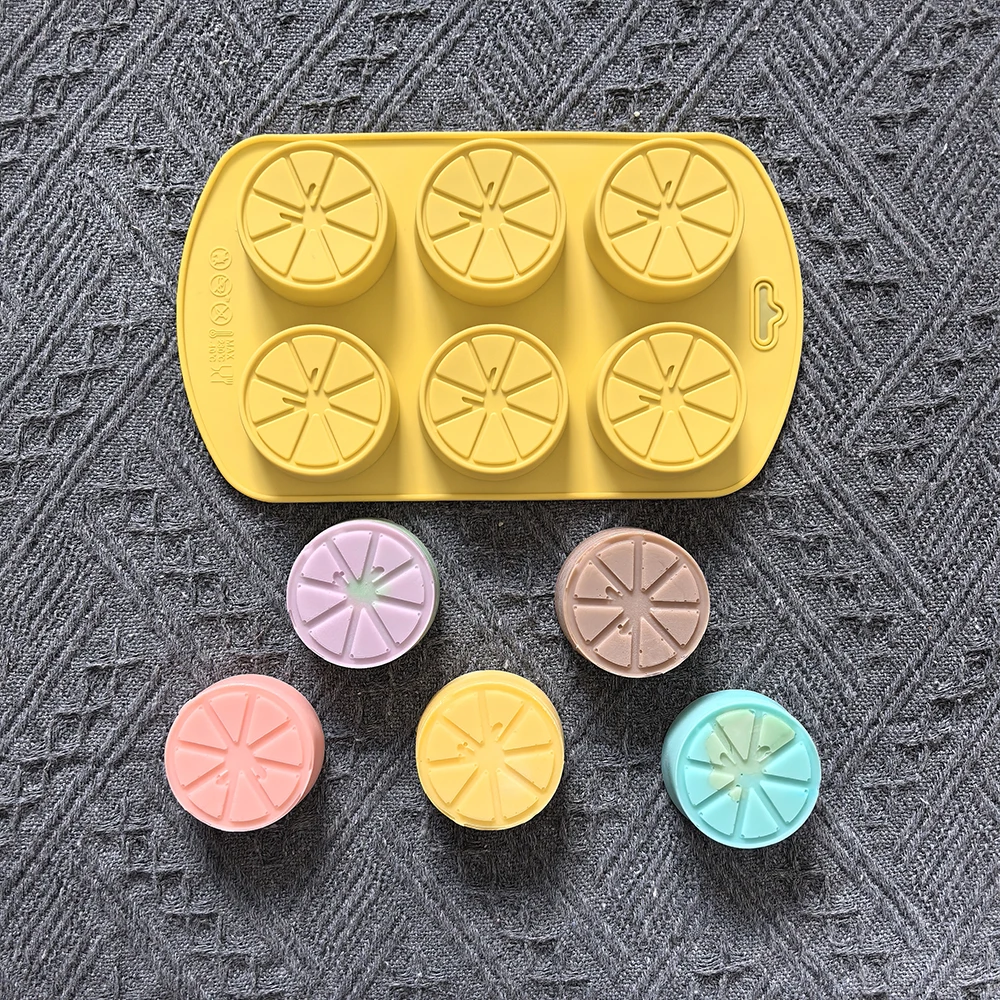 1pc 6-cavity lemon shaped silicone mold, used for chocolate, desserts, cookies, DIY non stick baking molds