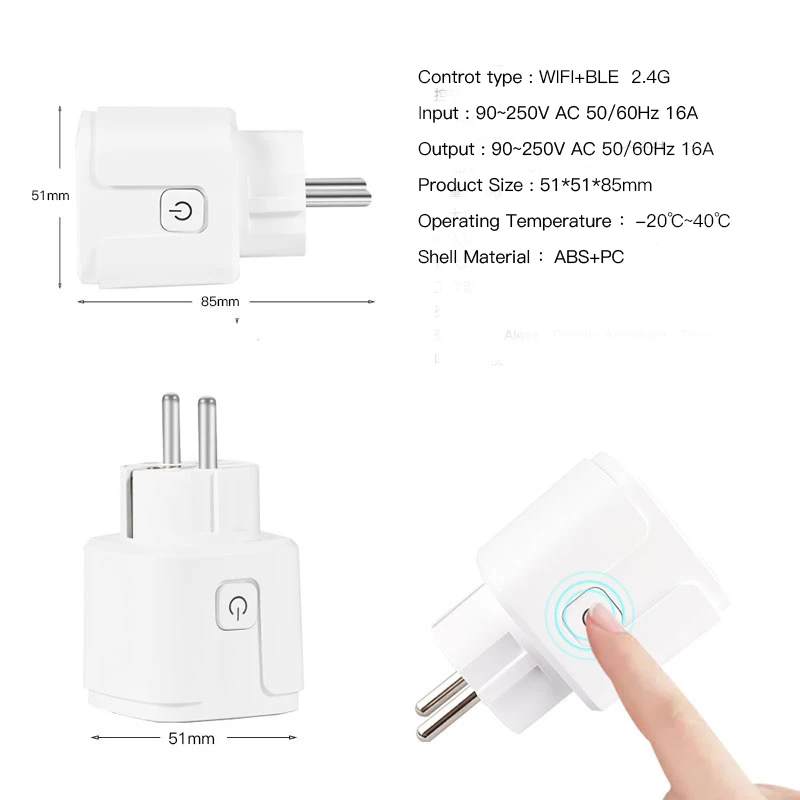 Matter 16A Wifi Smart Socket with Power Monitor EU/France Plug Home Appliance Outlet Works with Homekit Alexa Google