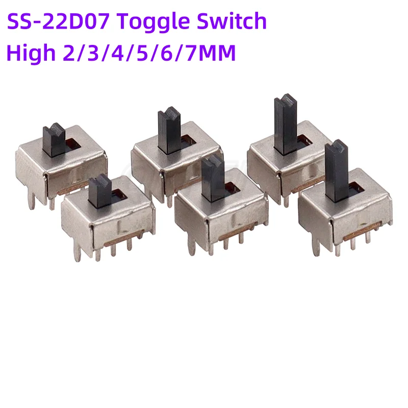 

100pcs SS22D07 Slide Switch SS22D07VG4 Handle High 3/4/5/6/7mm Direct insertion vertical 6Pin 2P2T SS-22D07 Toggle Switch