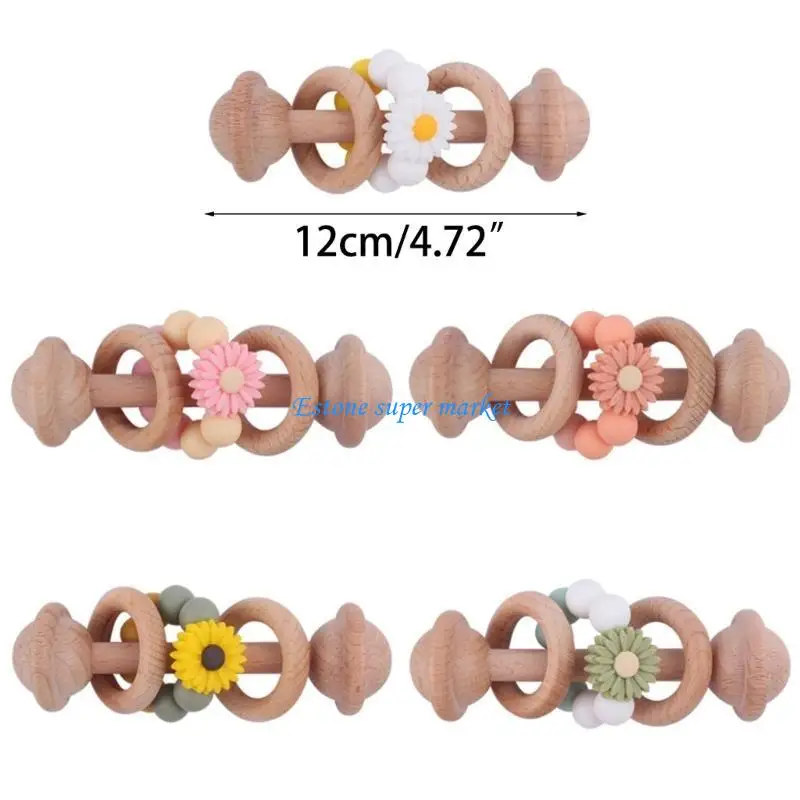 090B Woods Rattle Beech Barbell มือการงอกของฟัน Woods แหวนเด็กทารก Rattles เล่นของเล่น