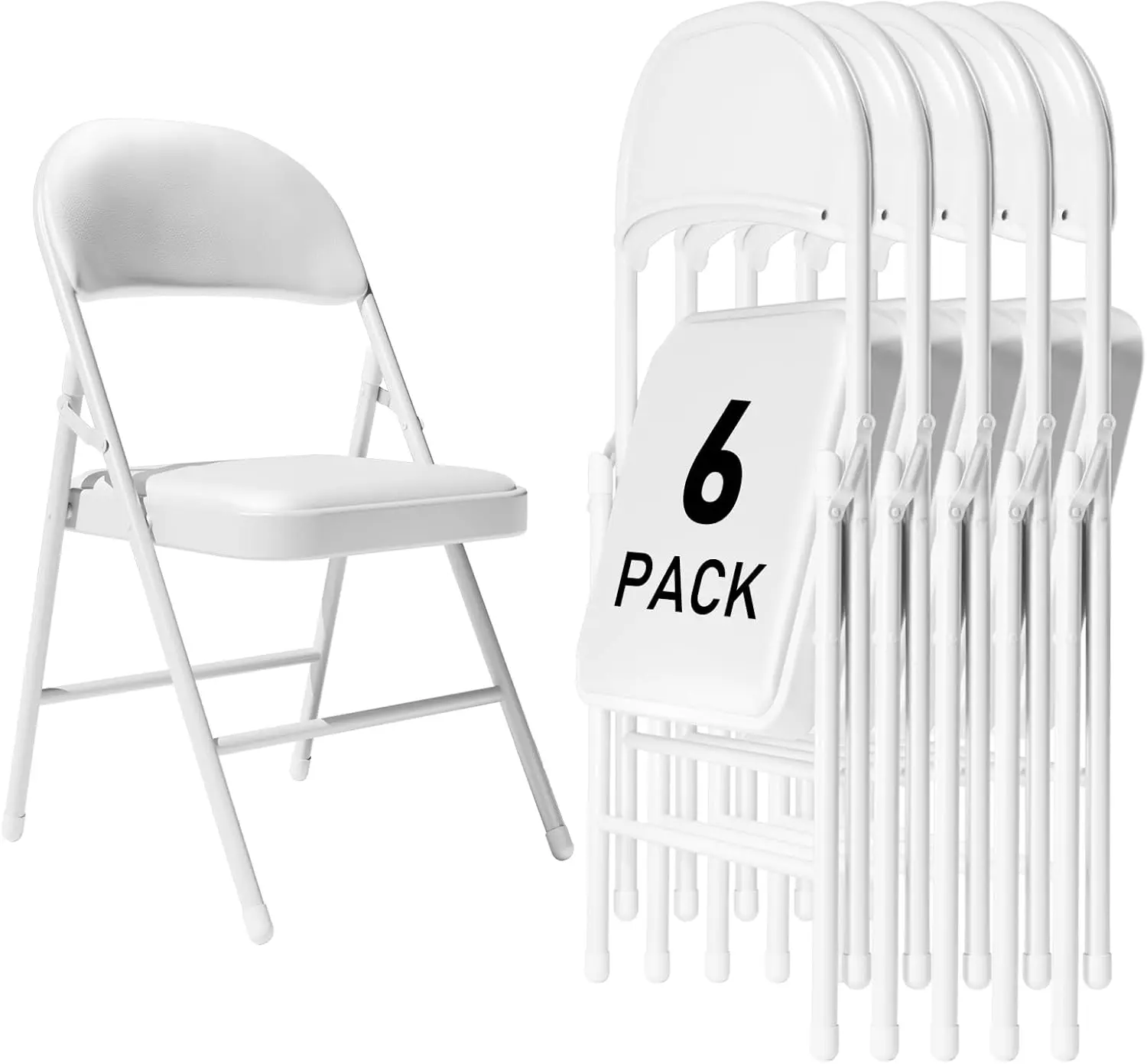 

Комплект из 6 белых складных стульев с мягкой подушкой и спинкой для наружных портативных штабелируемых коммерческих складных стульев