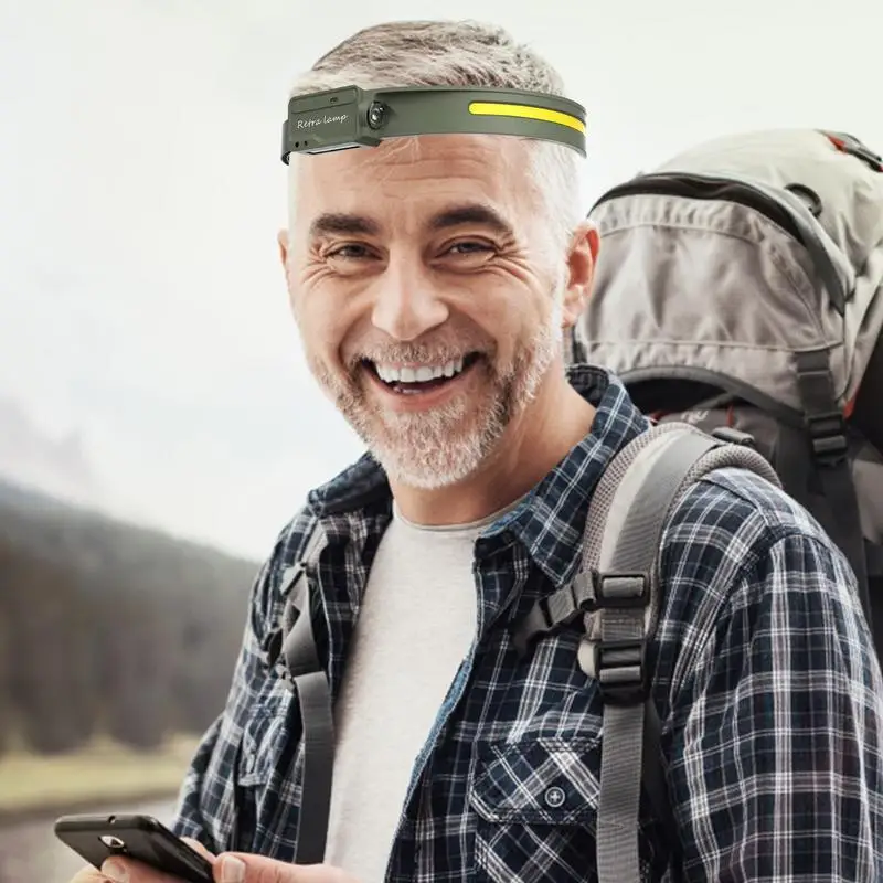 Rechargeable Headlamp Wide Beam Headlights Motion Sensor Hiking Accessories 5 Modes Adults Repairing Walking Night Camping