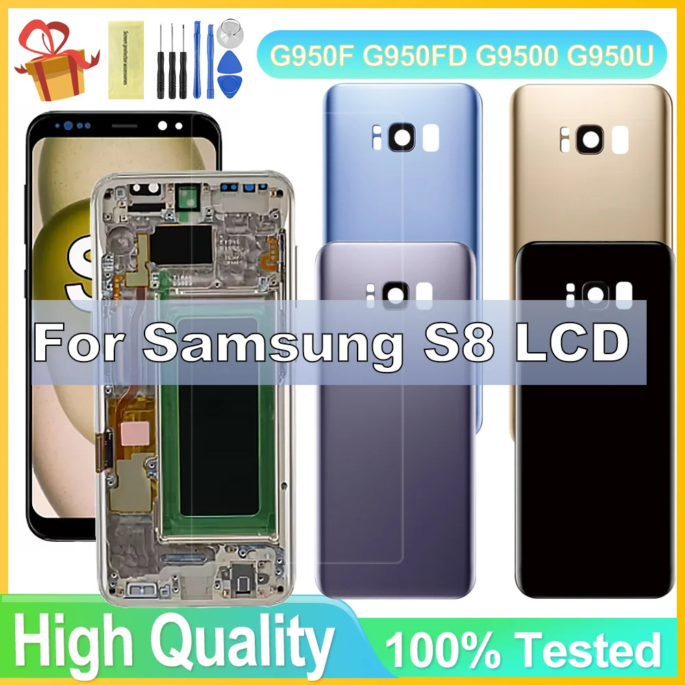 

100% Tested S8 TFT LCD For Samsung Galaxy S8 G950 SM-G950FD Lcd Display Touch Screen Digitizer Assembly Replacement with Frame