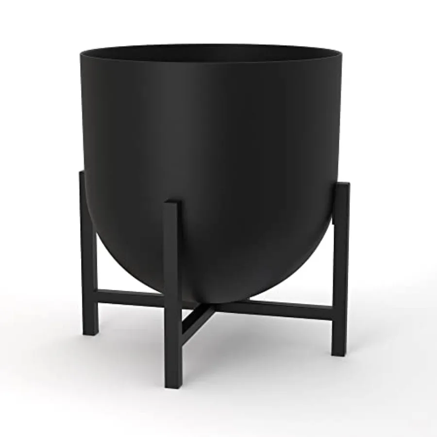 

Plant Pot with Plant Stand - Metal Plant Pots Indoor Planter 22cm Large Flower Pot Black
