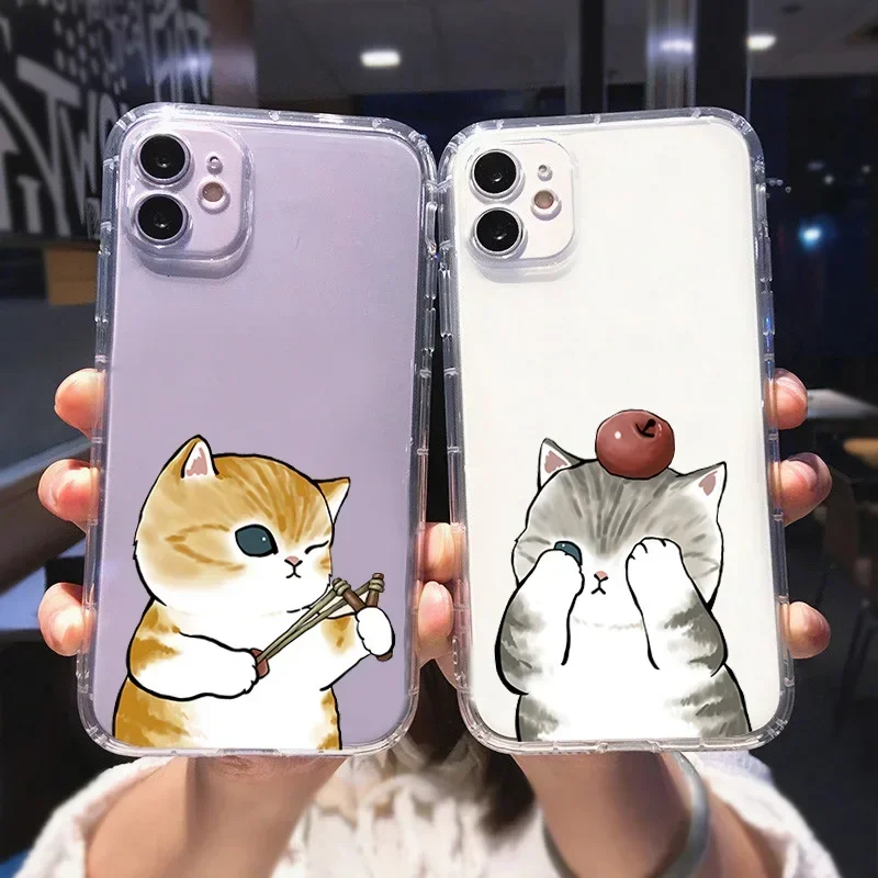 Cute Animal Cat Couple Paired Phone Case for iPhone 15 11 12 13 14 Pro XS Max 13Mini SE X XR 8 14 Plus Cartoon Clear Cover Shell