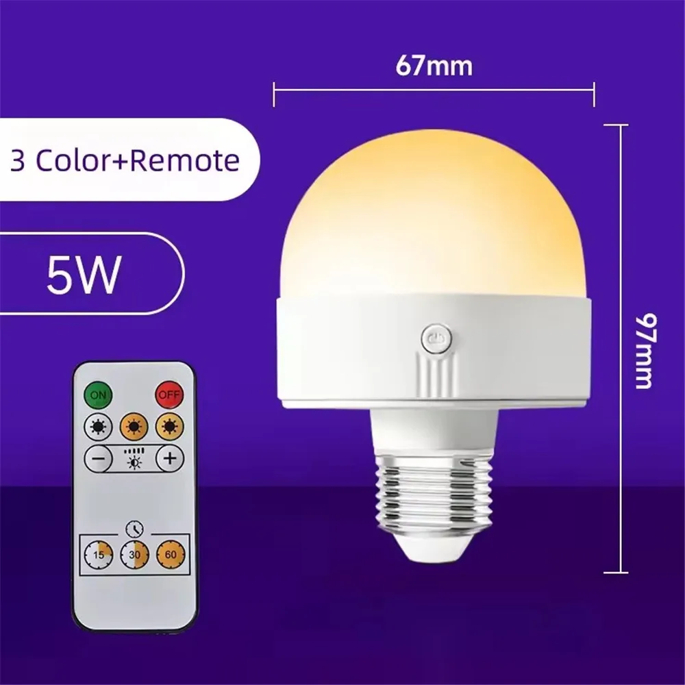 LED Smart Rechargeable RGB Hook Bulb Essential E26 E27 Environmental Remote&Button Control Led Bulb Lights USB Charging Port