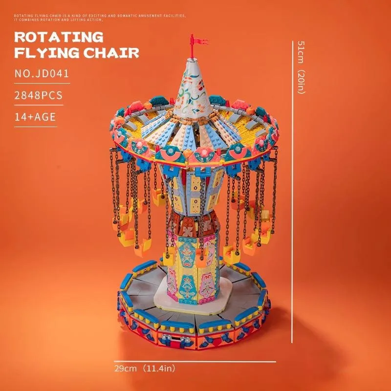 2848PCS Creative Expert Amusement Park Building Blocks Electric Rotating Flying Chair Model Assembly Model Adults DIY Toys Gift