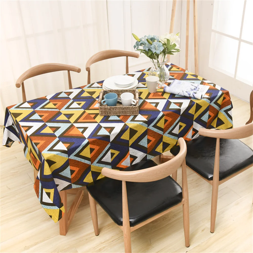 

Rectangular Tablecloth Modern Minimalist Style Cotton Canvas Reactive Printing Colorful Geometric V Coffee Table Cloth