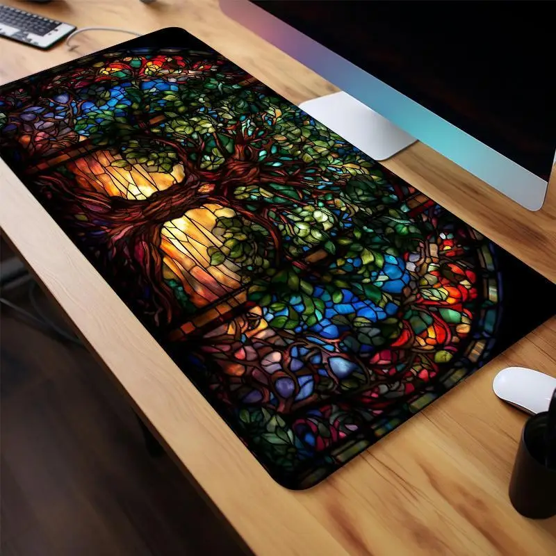 

Коврик для игровой мыши, дизайн с текстурой дерева, нескользящая резиновая основа, прошитые края, для ПК, офиса, дома, рабочего стола