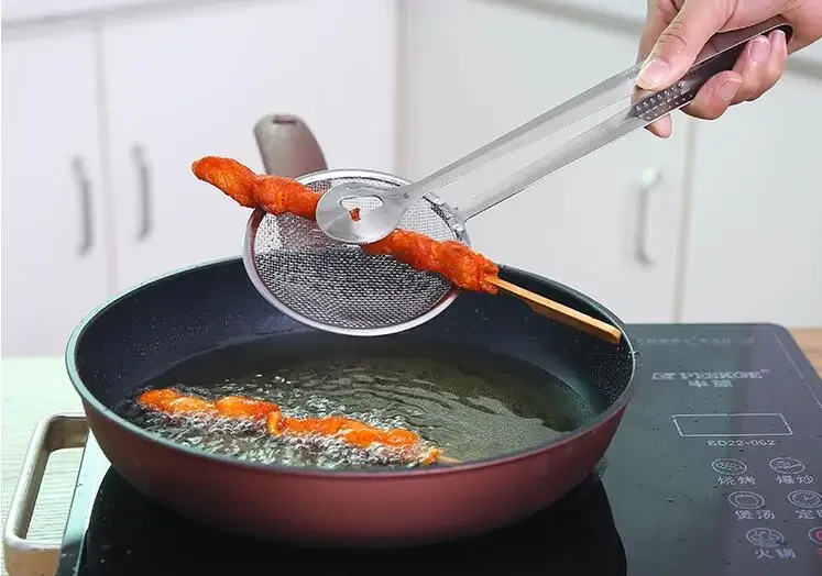 

Multi-functional Stainless Steel Clamp Strainer Filter Spoon With Clip Food Kitchen Oil-Frying Salad BBQ Filter OK 0938