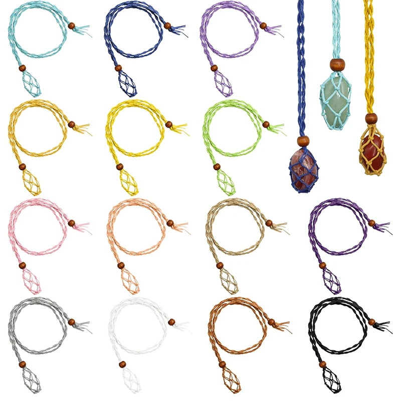 1PCS Crystal Cage Necklace Holder Adjustable Length Empty Stone Pendant Holder Hand-Woven Necklace Cord for DIY Jewelry Making