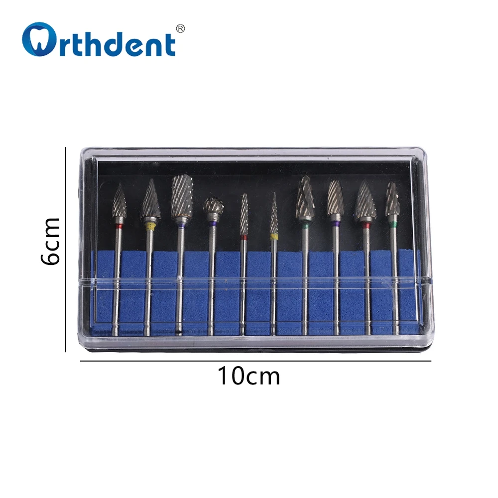 10 Pcs Tungsten Cone Carbide Drill Bit Dental Milling Cutters Dentistry Laboratory Rotary Tool Tooth Polishing Strawberries