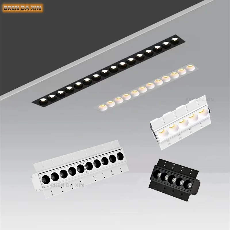 Luz de teto LED COB regulável, Grille Spot Light, Luz de linha sem luz principal, Lâmpada doméstica, 10W, 20W, 30W