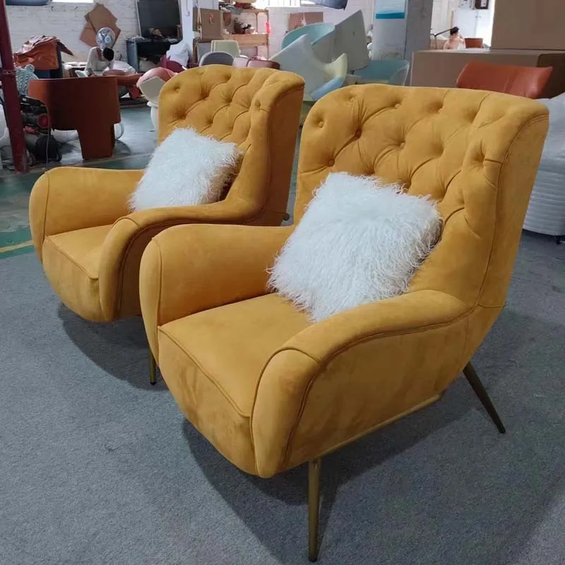 Light luxury tiger chair American fabric sofa single chair living room Internet celebrity princess high back view 5