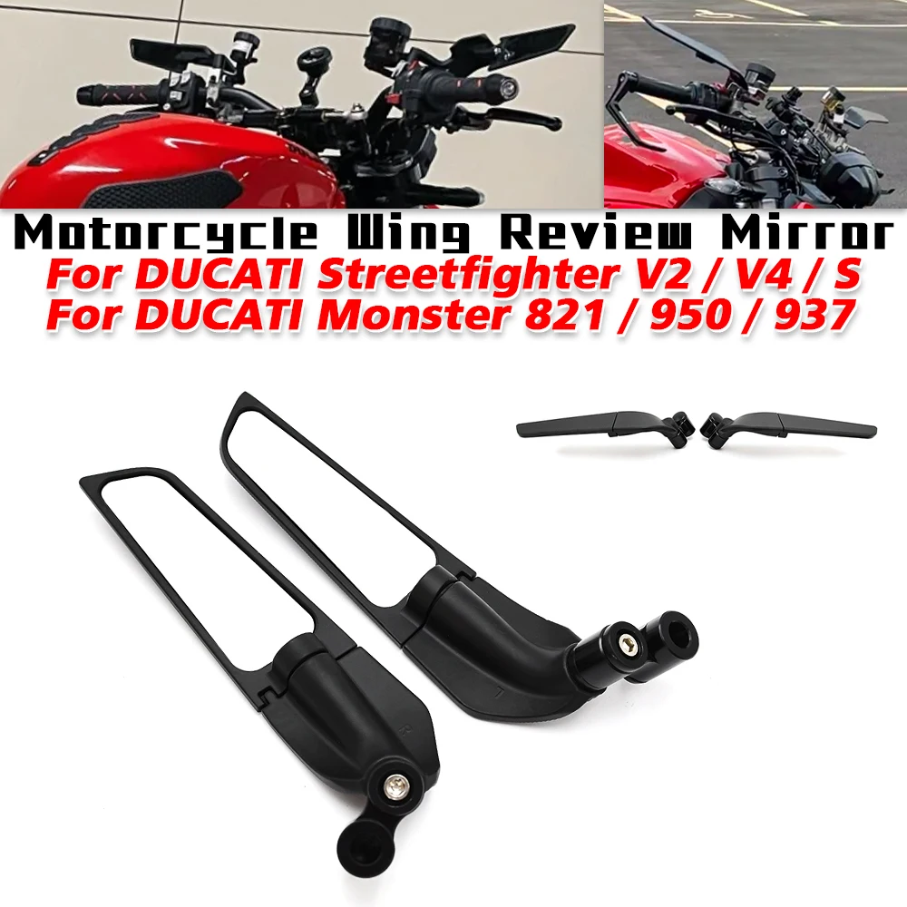 

For Ducati Streetfighter V2 V4 Universal Motorcycle Wing Review Mirrors CNC Side Mirror Fit on Ducati Monster 821 950 937 V4 S