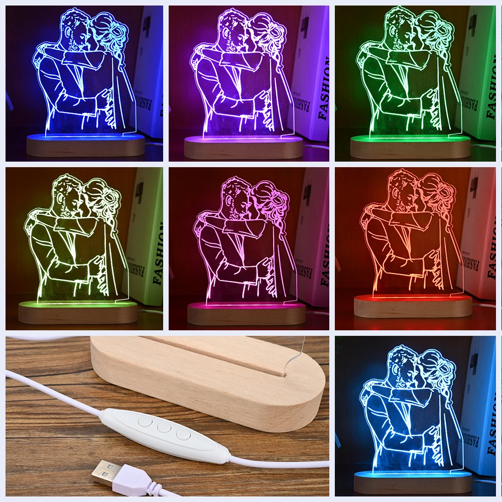 Personalized 3D Acrylic Photo Lamp Custom Christmas Gift Pet Custom Souveniry Gifts Couple Photo Lamp 3D Led Night Light Decro