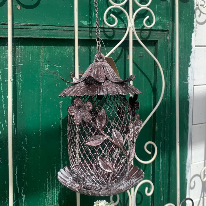 

Charming Flower Design Vintage Rustic Metal Iron Bird Feeder