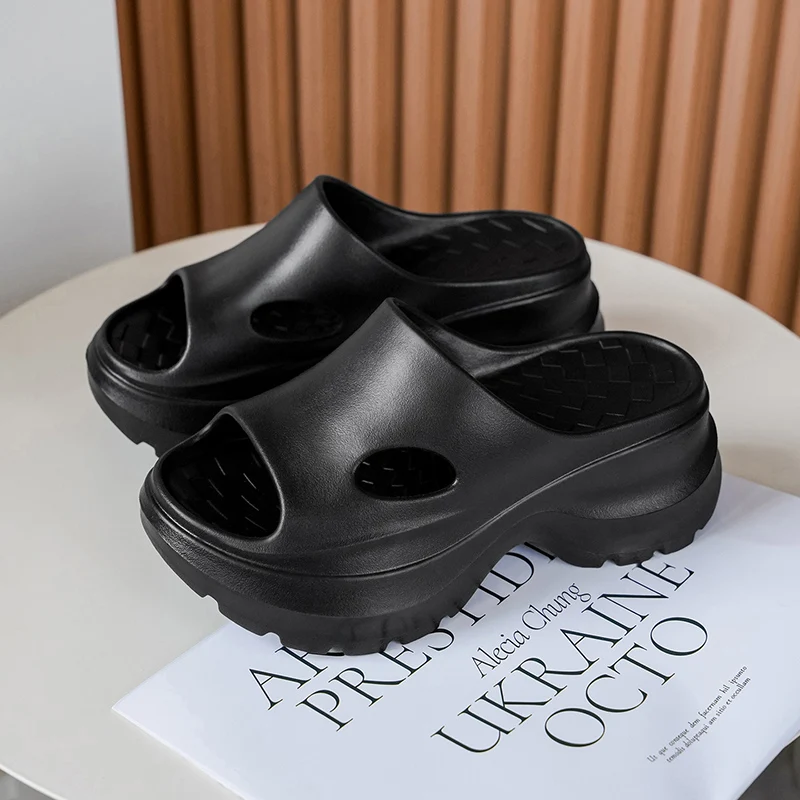 2026 new ladies EVA sandal hollow open toe 7 cm thick soled slippers soft, light and non-slip outdoor beach slippers in summer