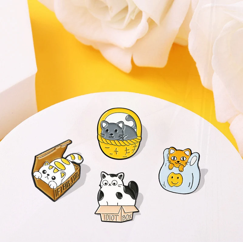 Bag Pin Lapel Badge Funny Animal Quote Jewelry Gift for Kids Friends This is Perfect Enamel Brooch Fat Cat Box Basket