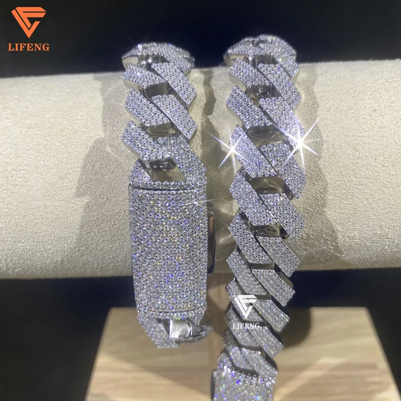 

15mm 4 rows 18mm wide 3 rows925 sliver mossanite Cuban link chain iced out Cuban link Bracelet for men