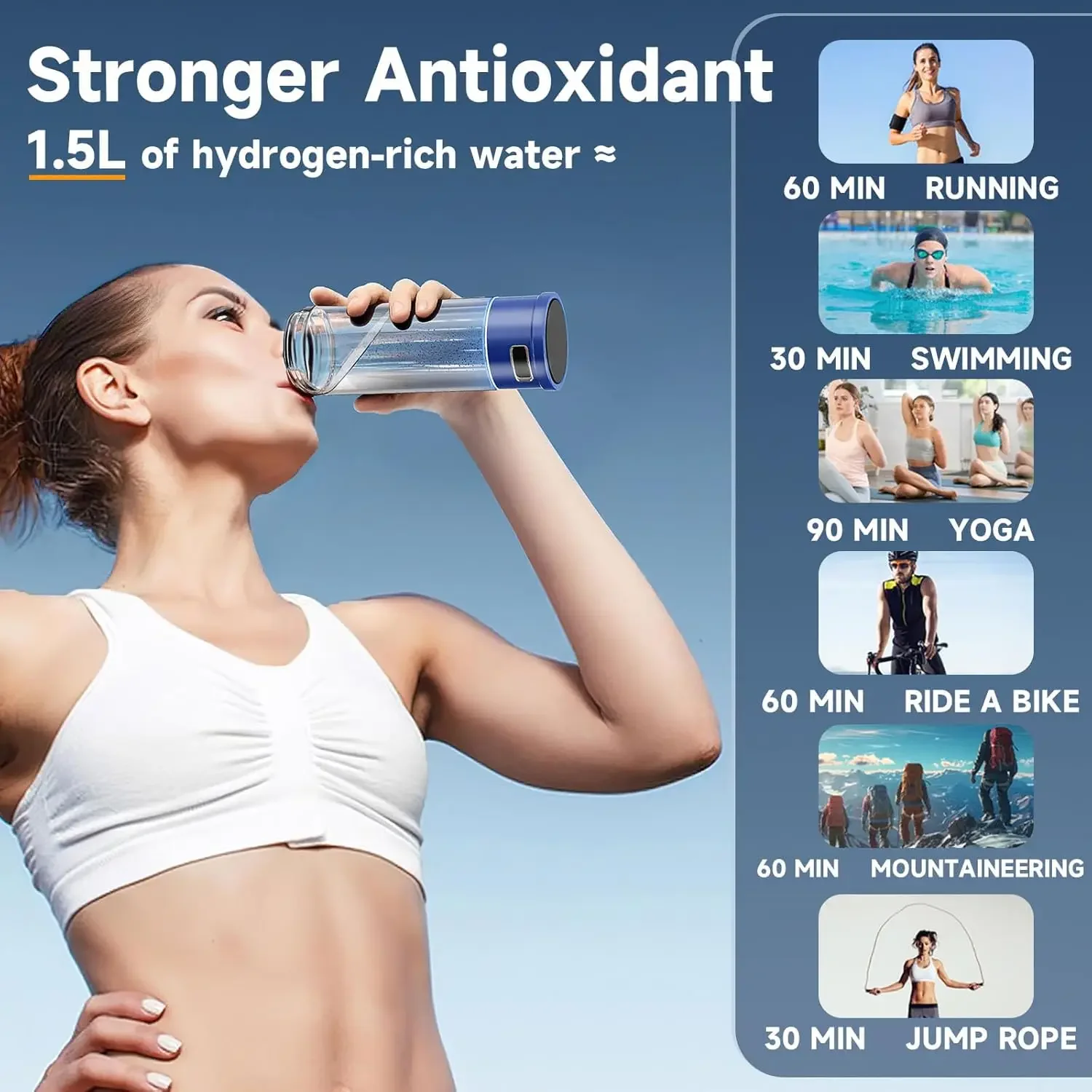 

2025 Smart Bottle Portable Hydrogen Water Bottle SPE PEM Hydrogen Ionized Bottle 400ml Hydrogen-Rich Water Cup for Health