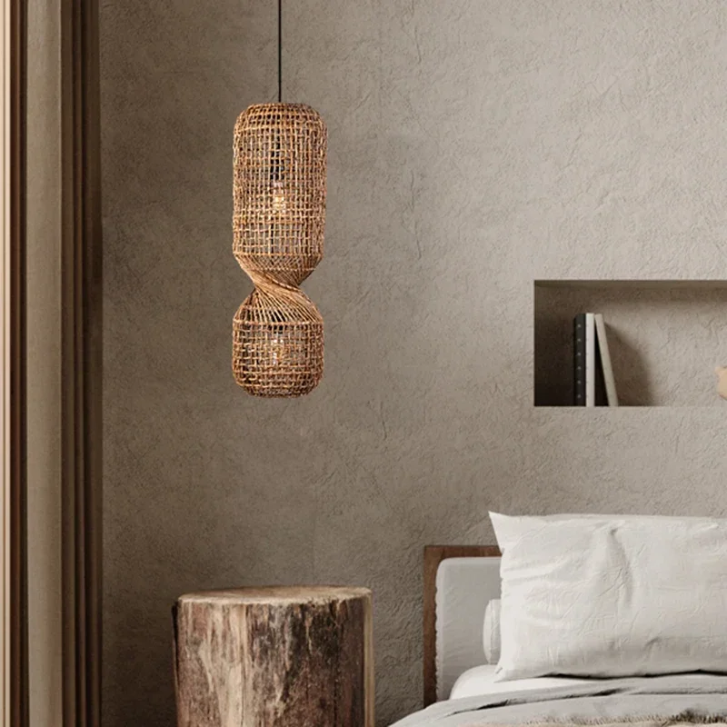 Imagem -03 - Vintage Rattan Led Wicker Pendant Light Lâmpada Artesanal para Sala de Estar Quarto Escadaria Fazenda Retro Janpanese