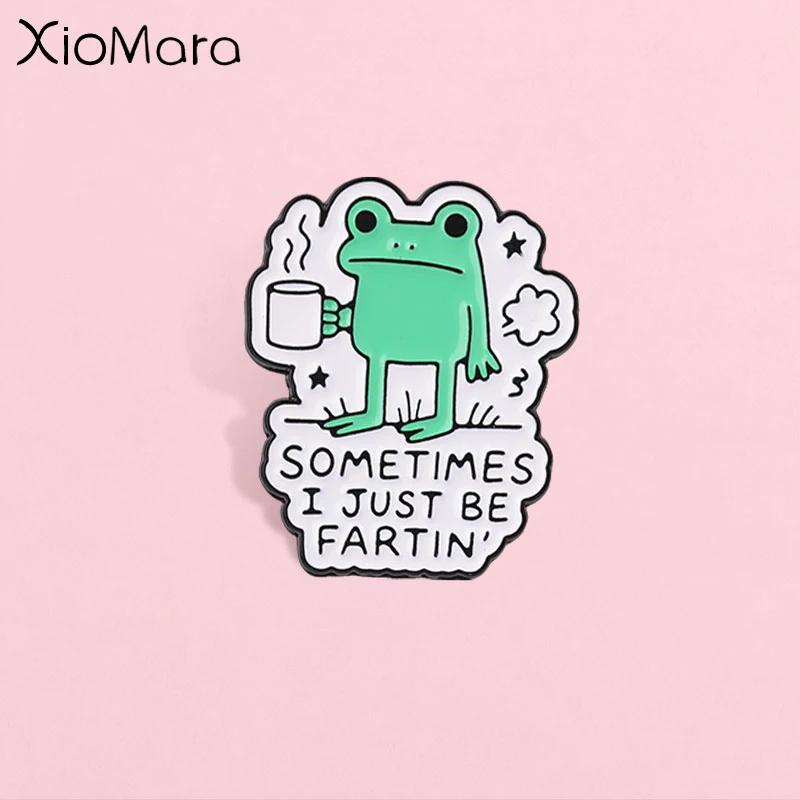 Cartoon Funny Coffee Frog Enamel Pin, Humorous Meme Quote Badge, Fashion Clothes Backpack Accessory, Humorous Gift for Friends