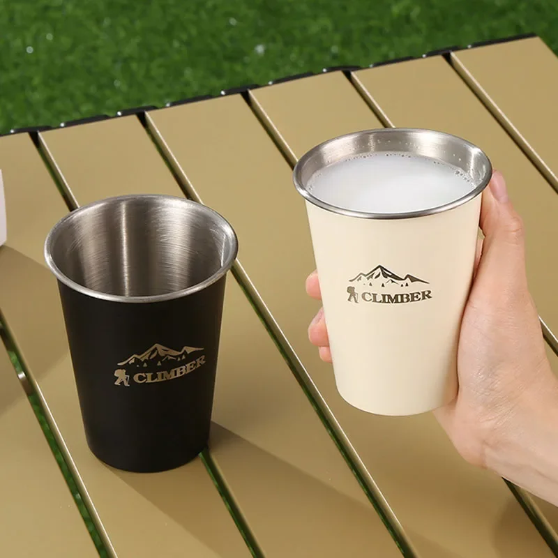 Outdoor Stainless Steel Water Cup Milk/White Wine Cup Ins Style Restaurant Home Camping Coffee Tea Beer Anti-fall Cup 350ml