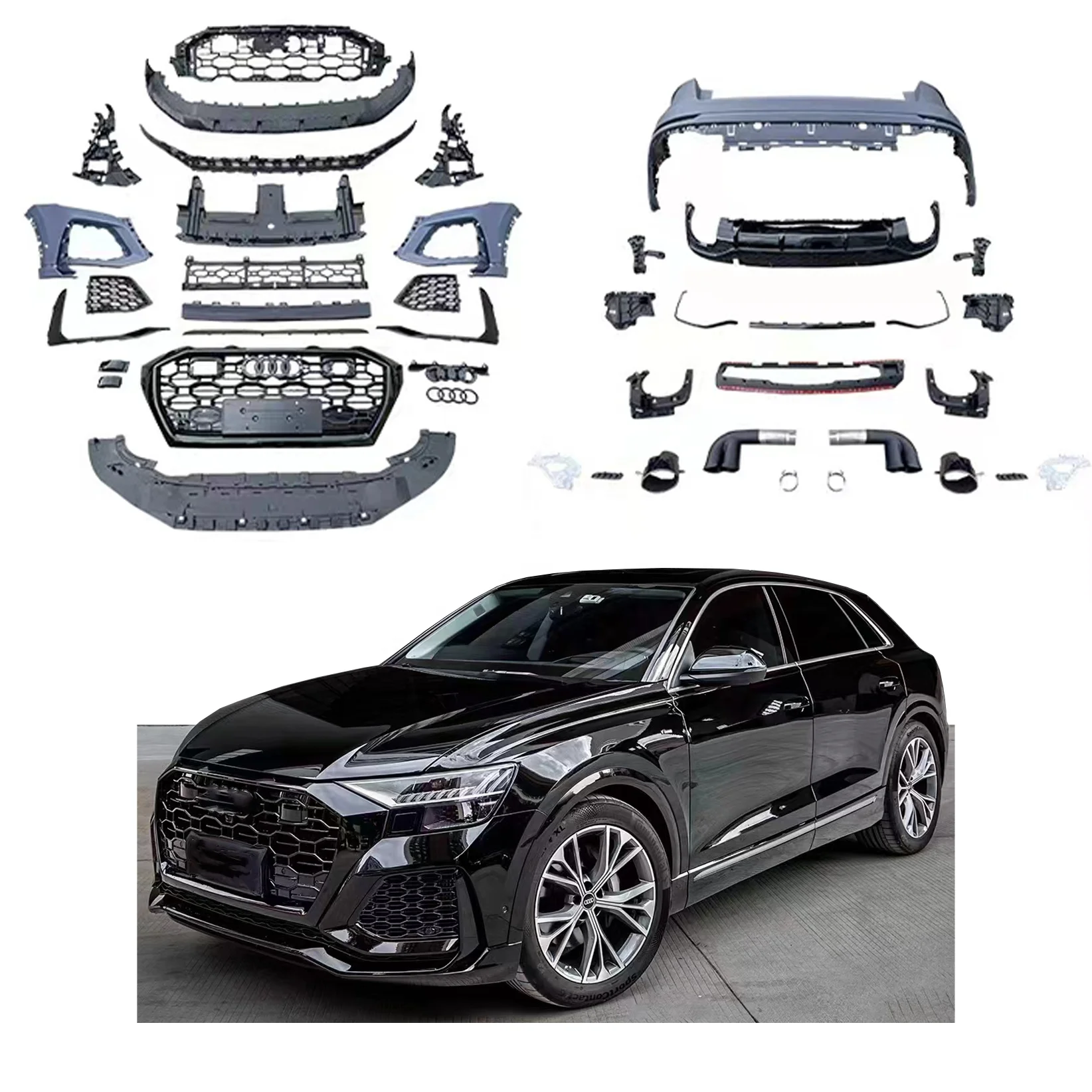 Auto Parts Body Kit With Front and Rear Bumper With Grille and Rear Lip for Q8 2018-2022 Change to RSQ8 Model