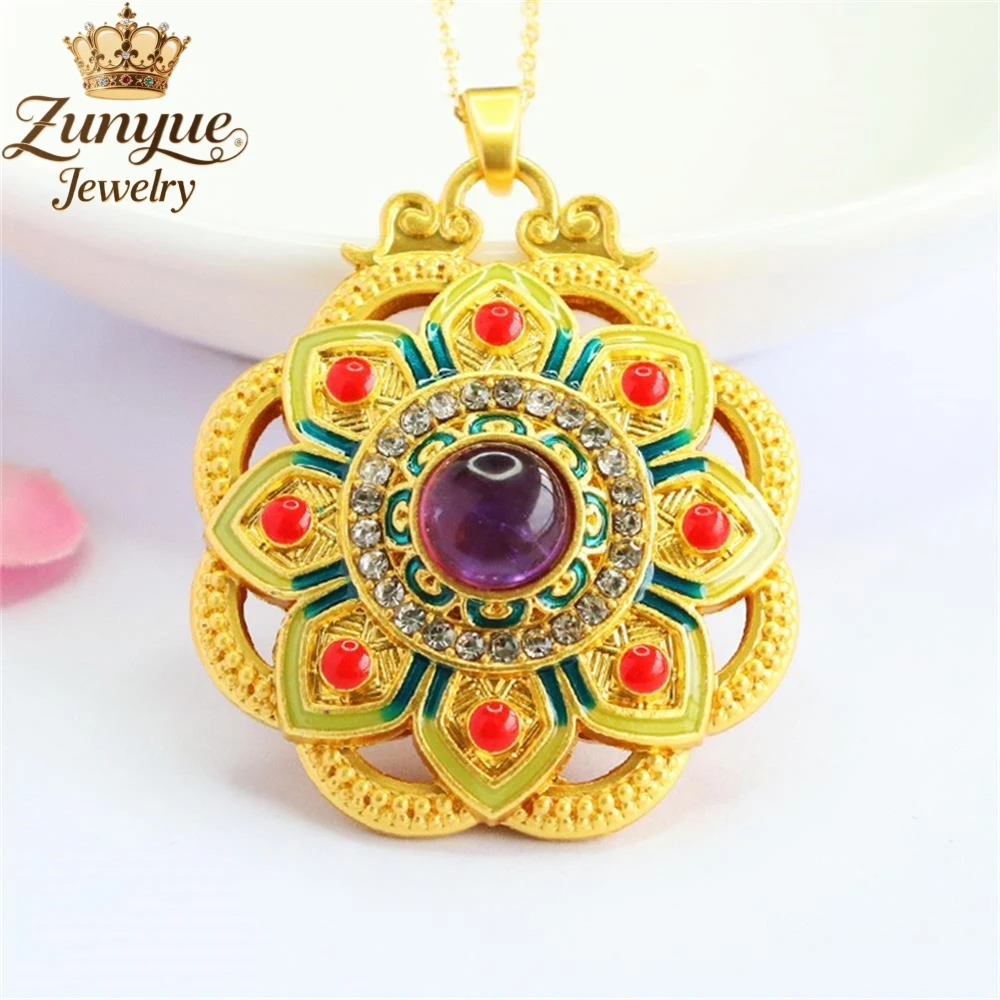 الجمشت الطبيعي لوتس مطعمة الماس قلادة مجوفة جودة فاخرة موضة غرامة مجوهرات رائعة أنيقة سحر