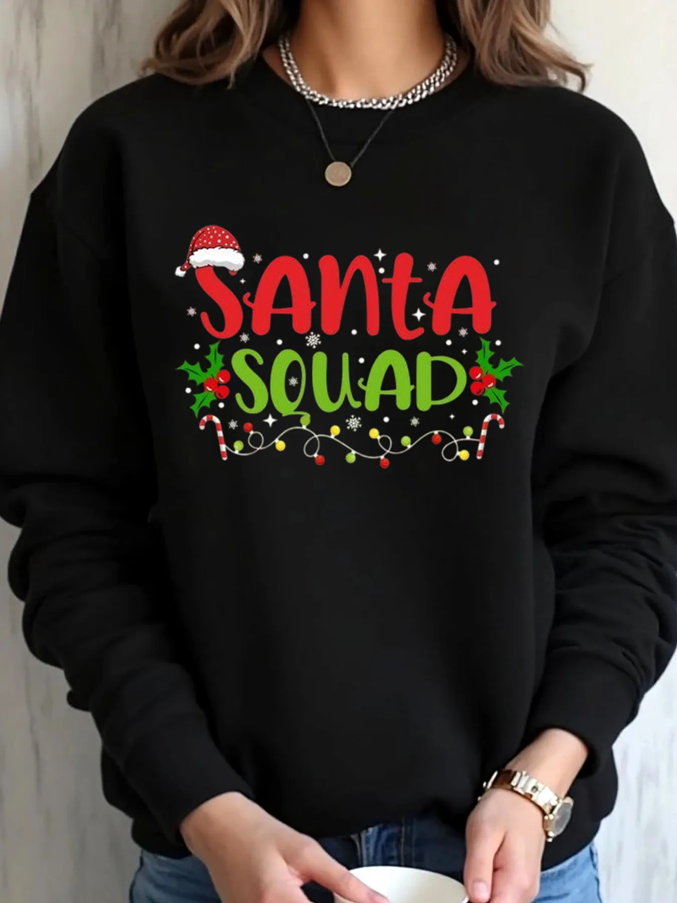 

Женская толстовка большого размера с рождественским принтом Санта-Клауса, уличная одежда