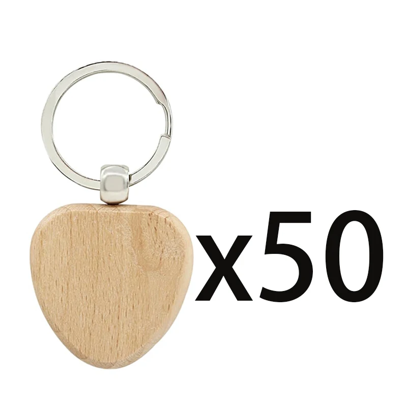 

50Pcs Diy Blank Wooden Keychain Heart Keyring Wood Key Chain