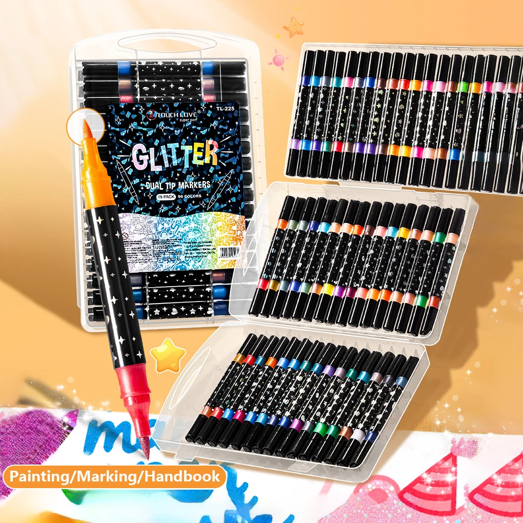 Acrylfarbstifte Marker mit Glitzer, Premium auf Wasserbasis Extra Feine / Mittlere Spitze, für Steinmalerei, Keramik, Glas, Holz, Stoff, Leinwand, Tassen, DIY Basteln – Detail 1