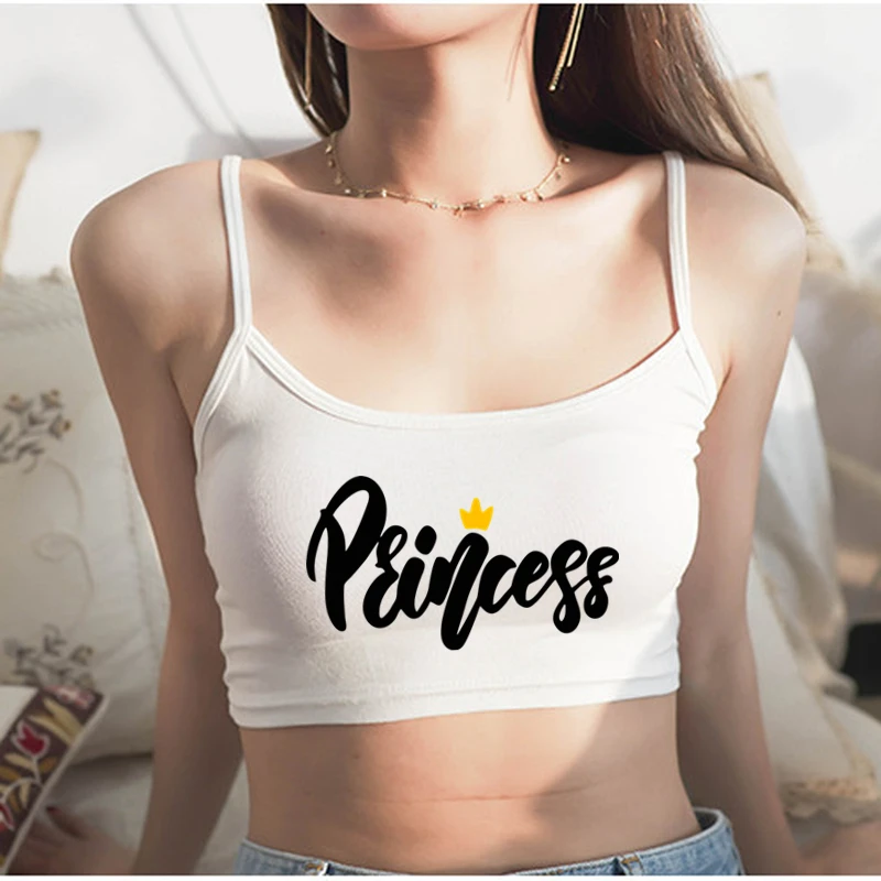 

Корона принцессы с буквенным принтом, укороченный топ, милая женская одежда, сексуальные эластичные хлопковые майки без рукавов, короткая майка для женщин и девочек, бар