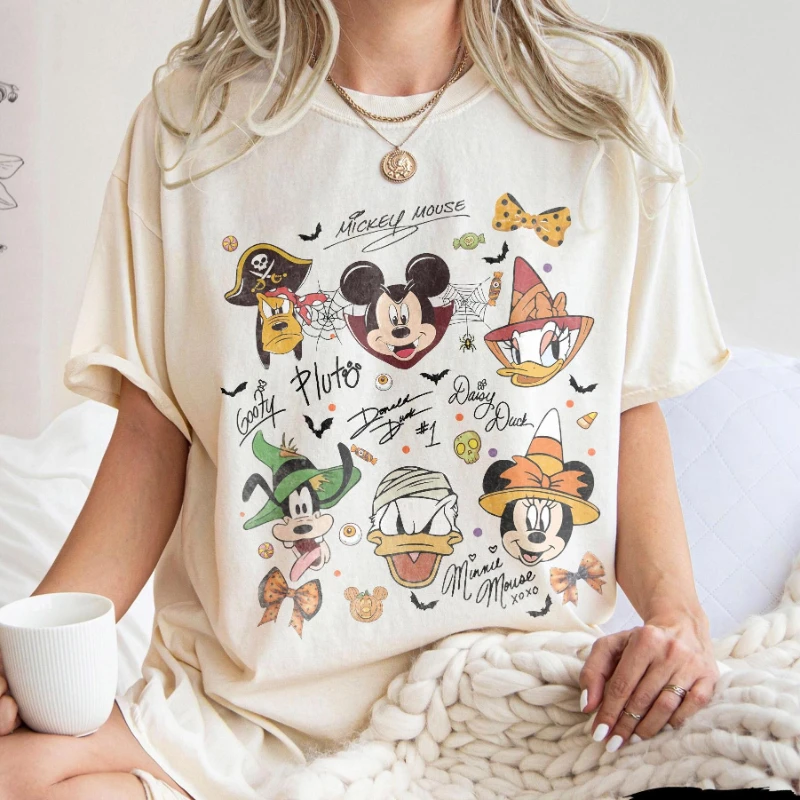 Potdemiel الراحة الألوان ديزني هالوين قميص ميكي والأصدقاء بو طاقم اليقطين قميص ، ميكي شبح تي شيرت قميص مخيف