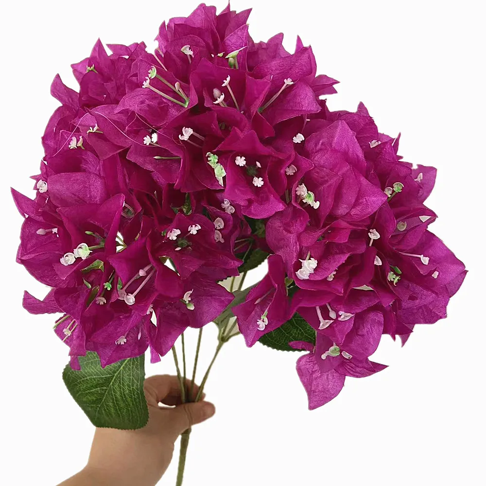 One Silk Bougainvillea Glabra Bunch Flower Artificial Bougainvillea Spectabilis Tree Stem for Wedding Floral Arrangement 6 Color