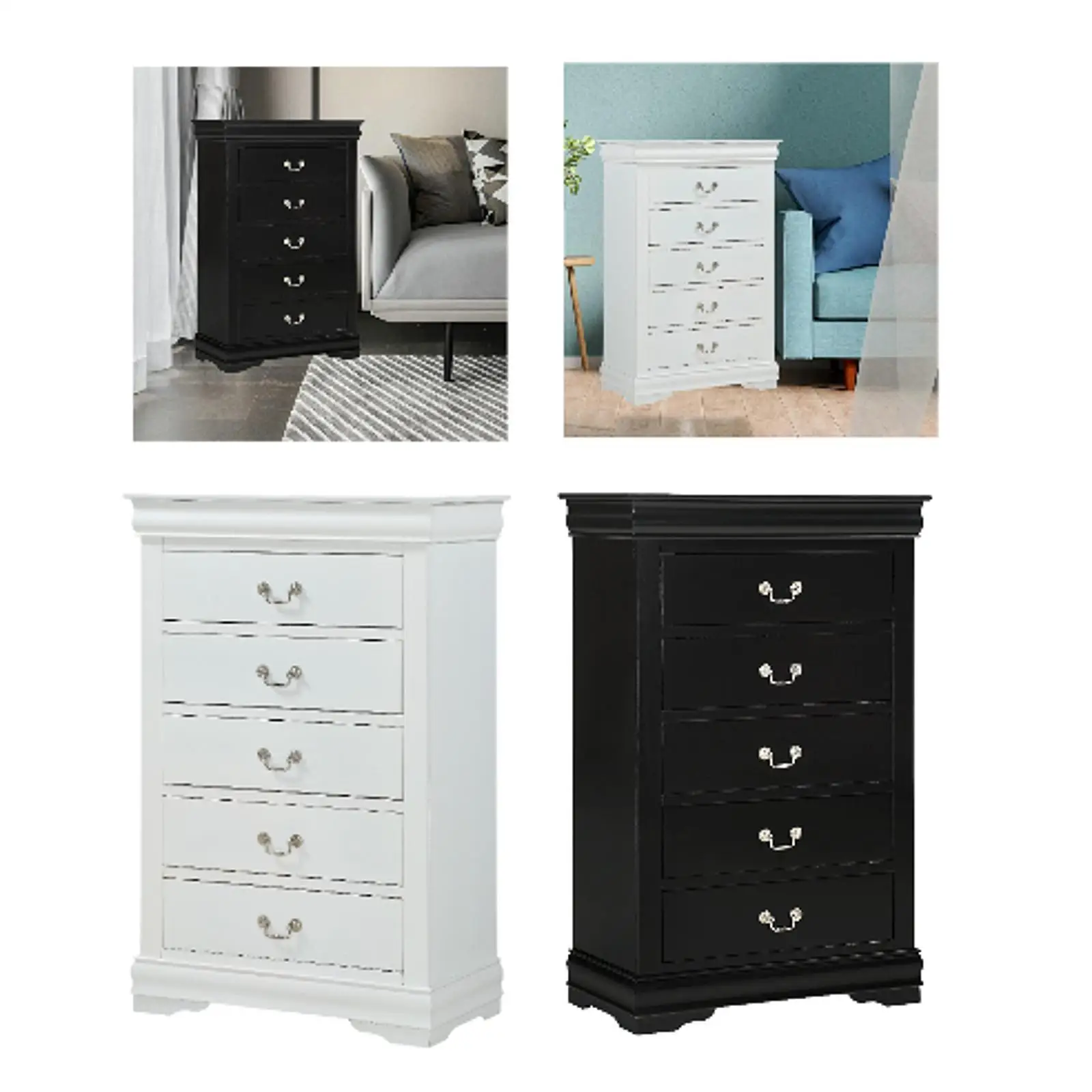 5 Drawer Dresser Chest Solid Wood Storage Dressers Organizer for Hallway