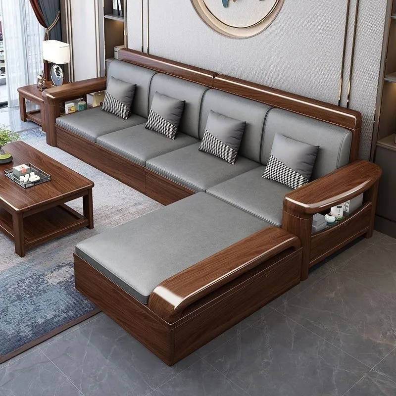 Walnut solid wood sofa living room combination Chinese home winter and summer dual-purpose small apartment furniture storage