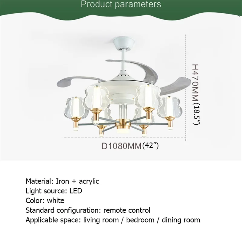 ULANI-LED White Invisible Fan Blade Lâmpada do teto com controle remoto, luminárias para sala de estar, quarto, restaurante