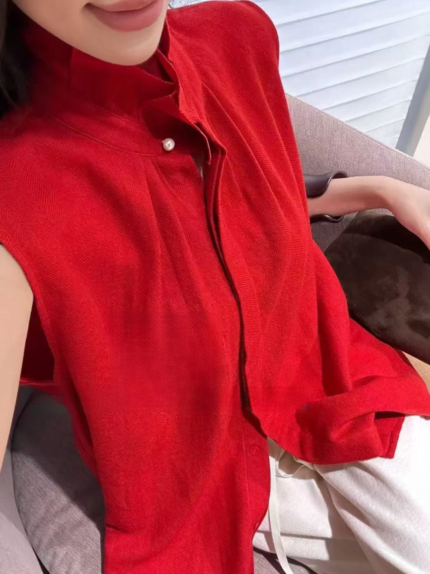 

Ele Australian Wool Svel irt Spring Autumn Lightweight Faionable Gored Collar Tweed Pattern Woolen irt