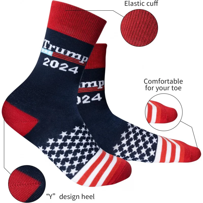 Trump 2024 Socks President Patriotic Socks MAGA Funny Socks Men Women Novelty Gag Gift for Birthday Christmas 2 Pairs