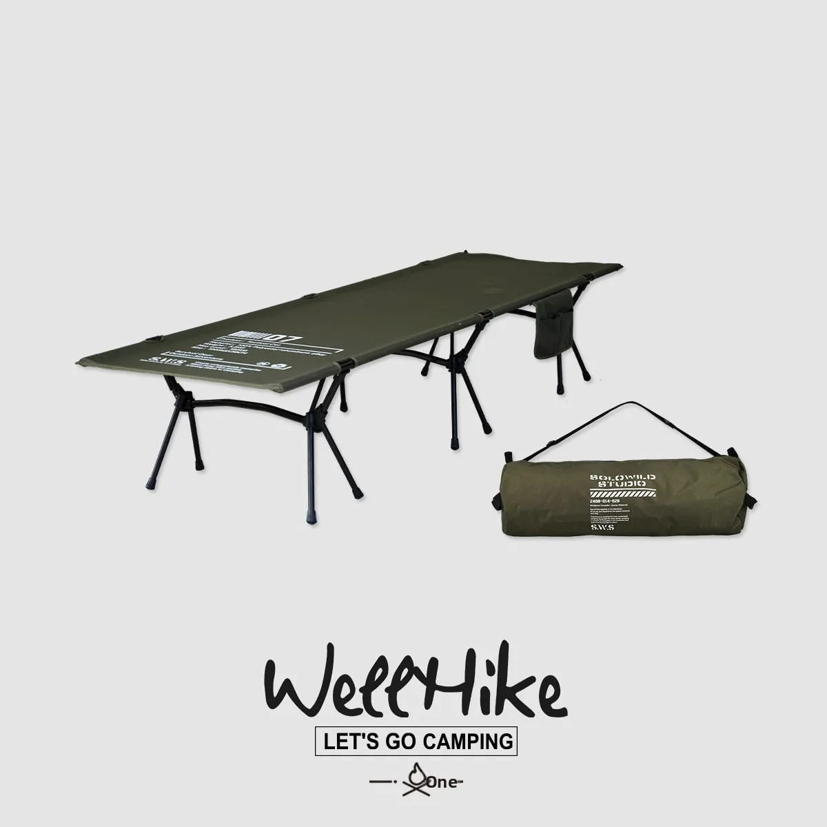 Ultralight Folding Camping Cot for Outdoor Tactical Use, Portable Bed with Side Pocket and Tactical Strap for Hiking and Offi