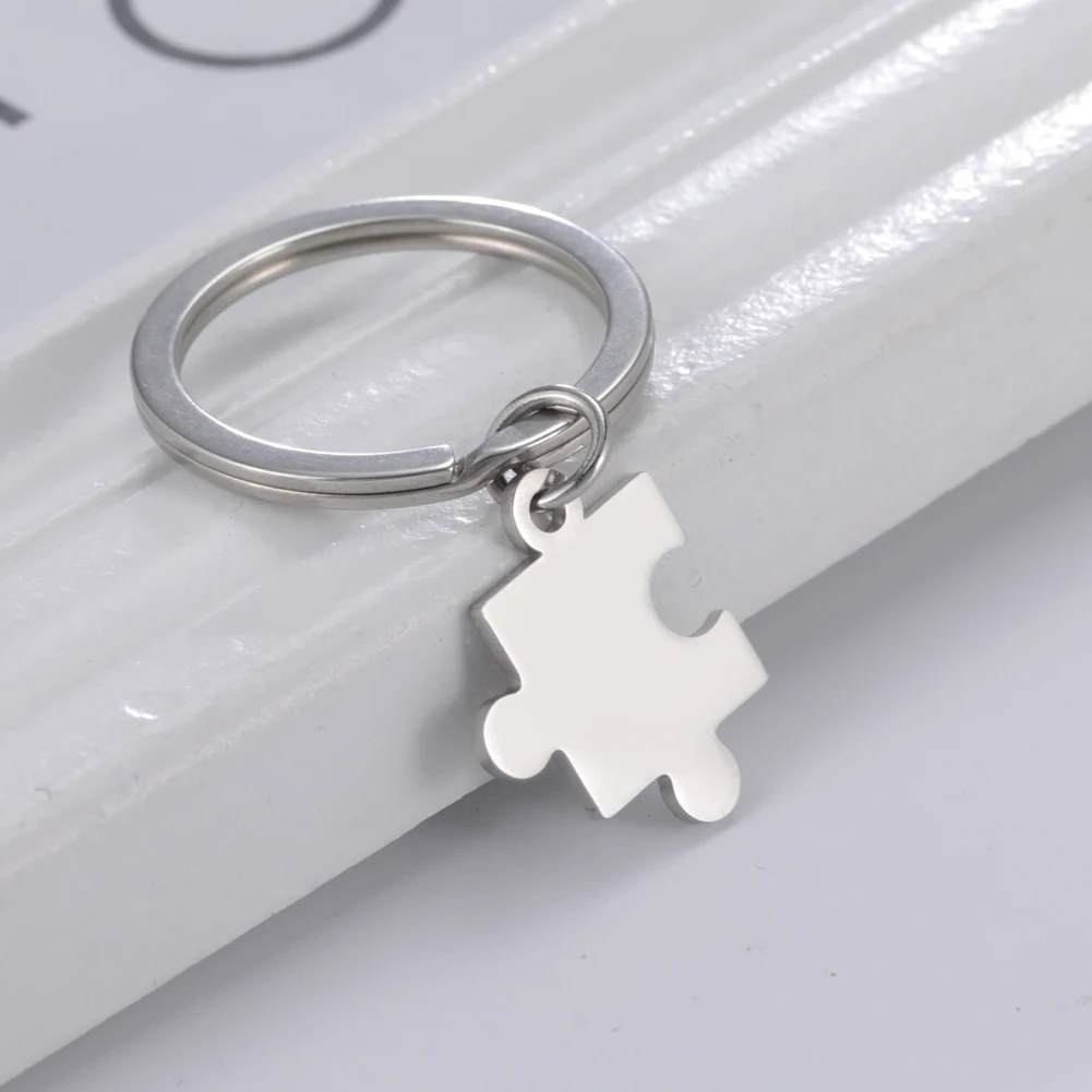 Kkjoy Fashion Stainless Steel Gold Color Jigsaw Puzzle Keychain Jewelry Lovers Funny Gift For Friends Lovers Couple Wholesale