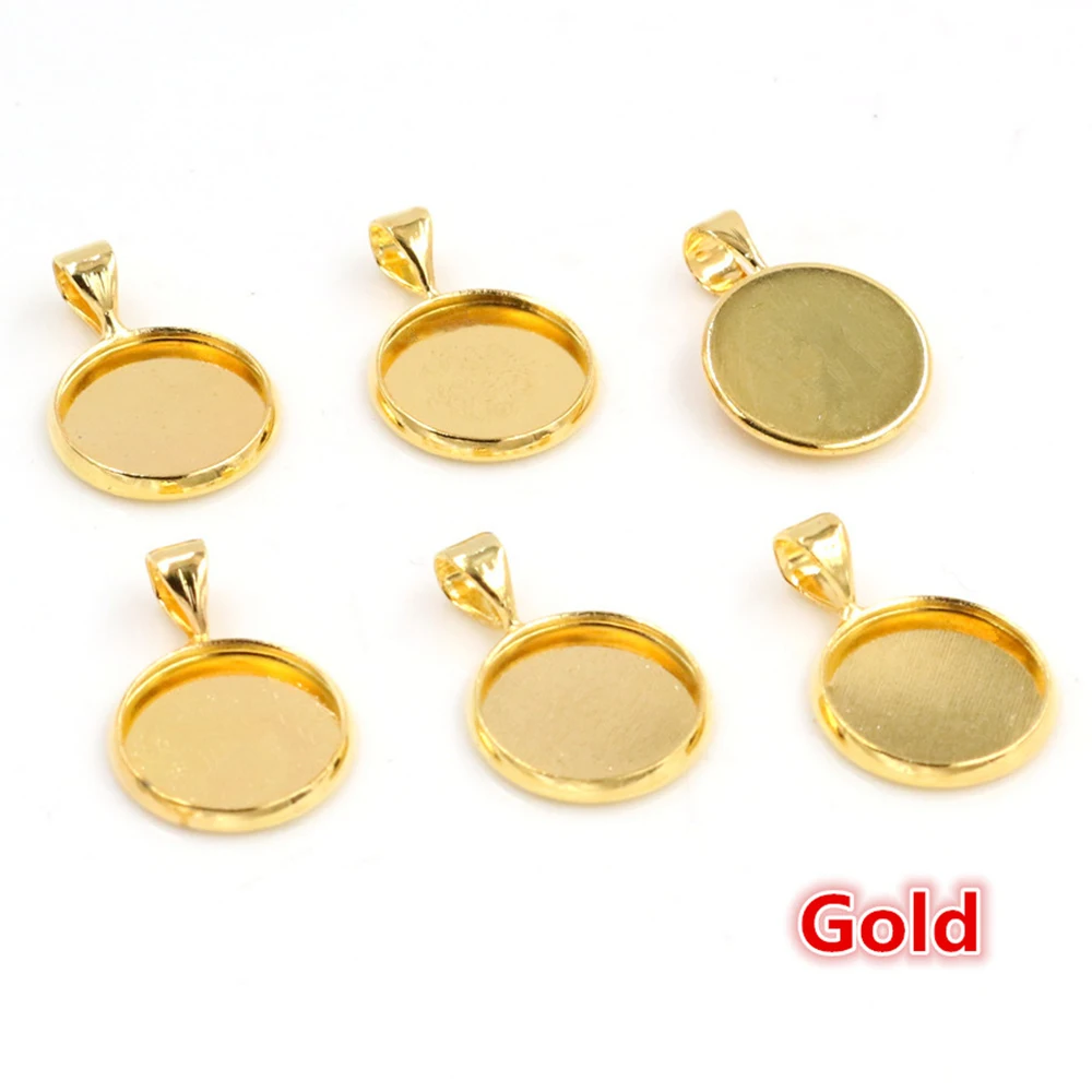 20pcs 12mm Inner Size Silver Gold Rhodium Plated Brass Material Simple Style Cabochon Base Cameo Setting Charms Pendant Tray