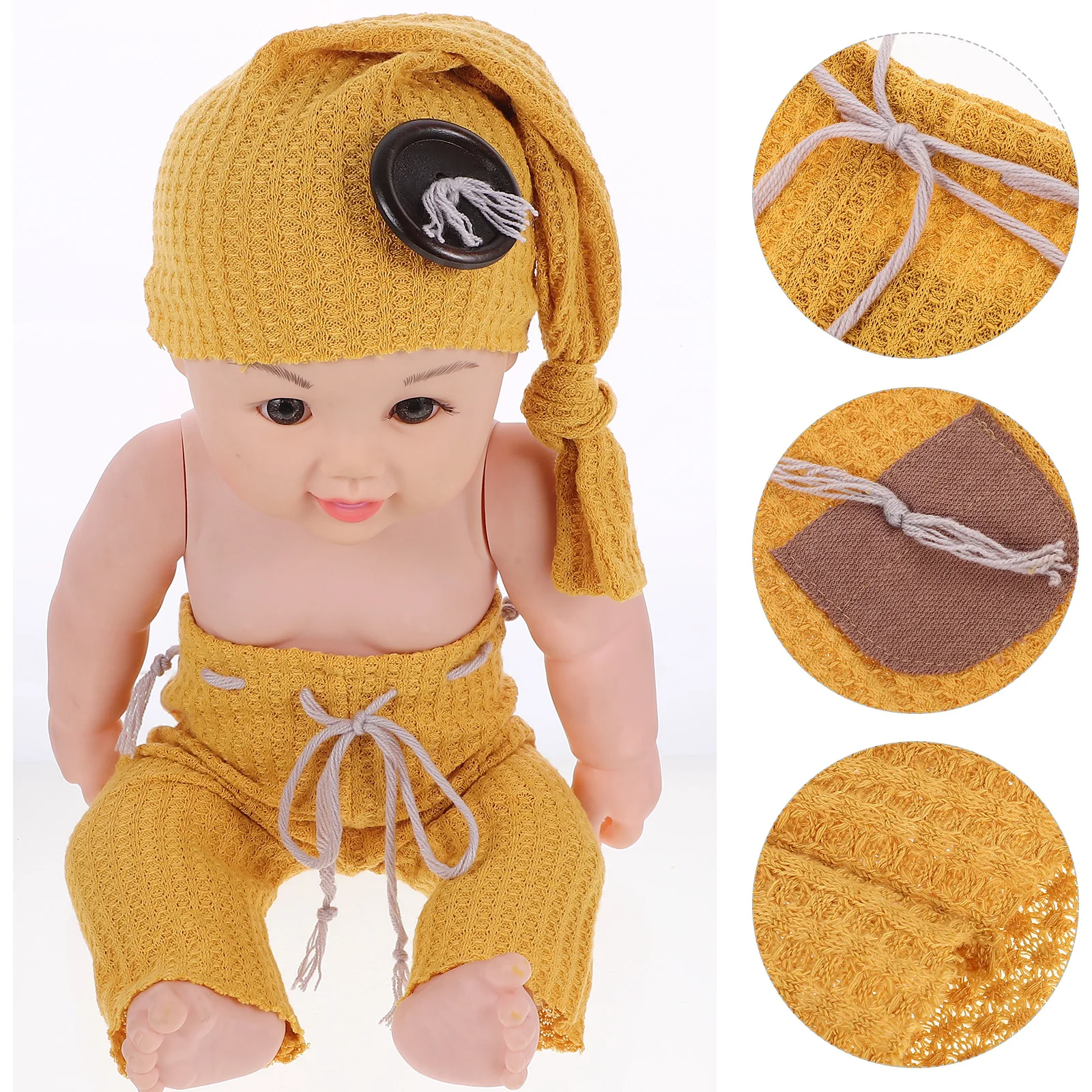 

1Set Newborn Sleep Hat and Pants Set Soft Knit Fabric Unique Wooden Button Decor Knotted Hat Design Suitable for Boys and Girls
