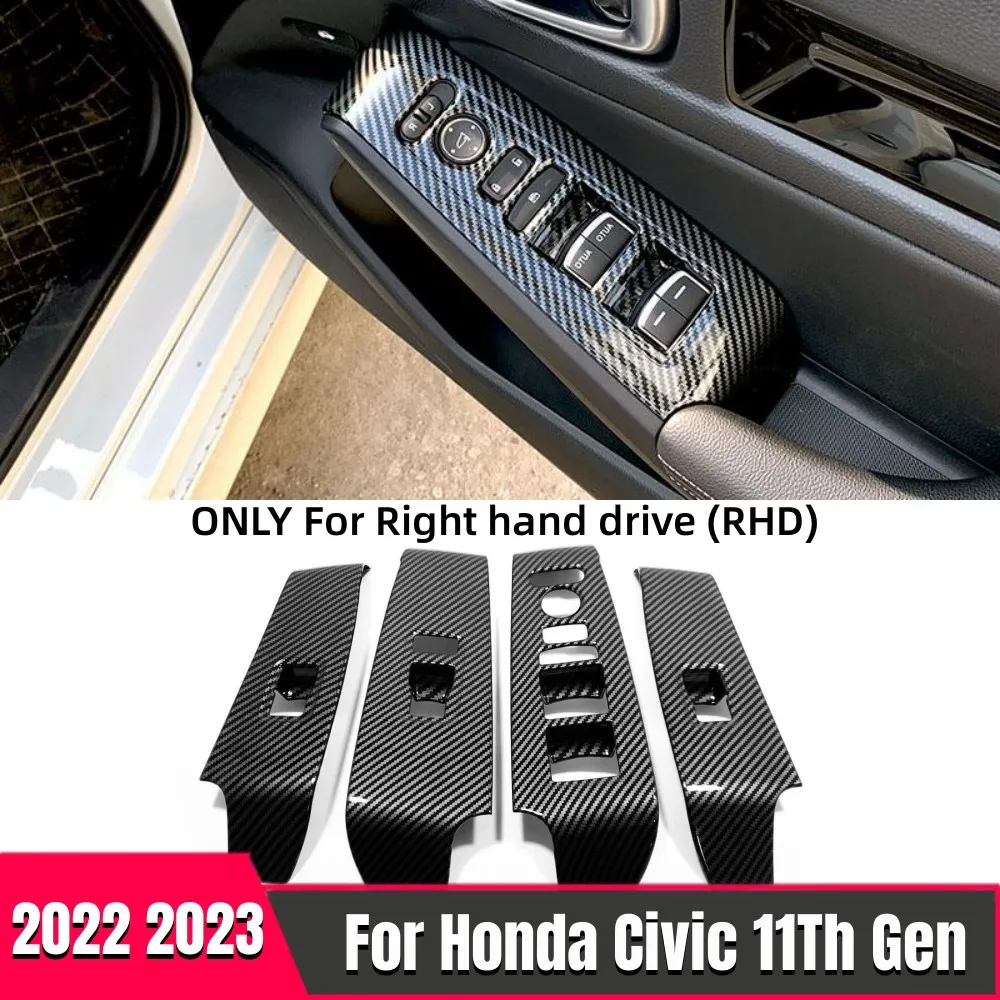 

For Honda Civic 11Th Gen 2022 2023 Carbon fiber Car Window Lift Switch Door Lock Panel Cover Sticker interior Accessories RHD