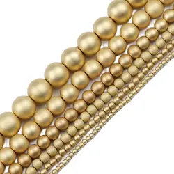 Matte KC Gold Color Hematite Natural Stone 2/3/4/6/8/10mm Round Spacer Loose Beads For Jewelry Making Diy bracelets Accessories