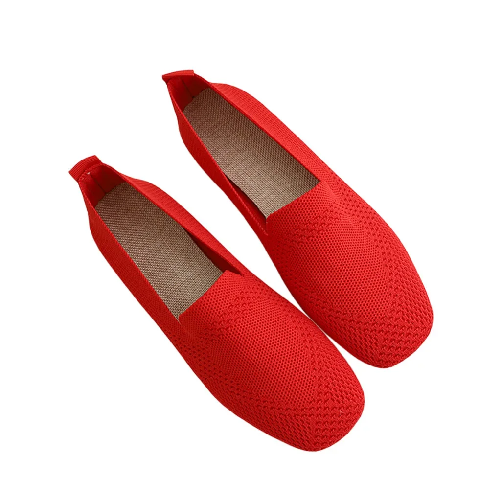 2023 New Female Ballet Shoes Women Square Toe Flat Bottom Knit Fabric Daily Loafers Summer Soft Sole Breathable Mesh Drive Shoes