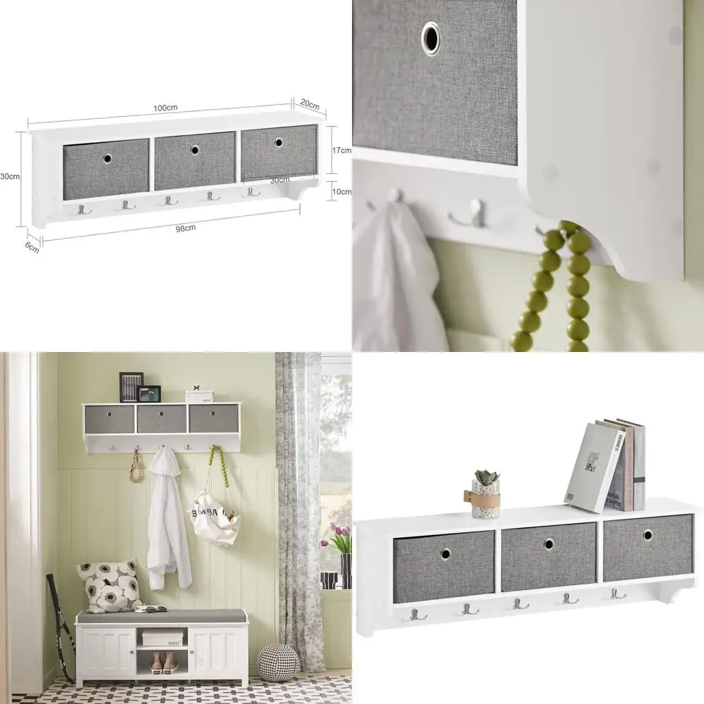 

Белая настенная вешалка для одежды с полкой и 3 корзинами, 5 крючками, решение для хранения в прихожей