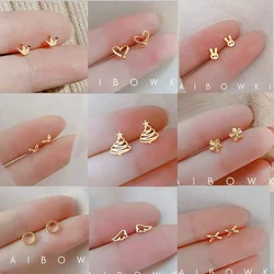 Lovely Small Earrings PiercingsWing Heart Stud Earrings For Women Gold Color 925 Silver Needles Ear Stud Jewelry For Teen Gift